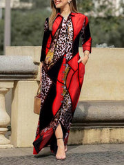 فستان قميص 2022 نسائي الخريف طية صدر السترة طباعة خمر فستان طويل فضفاض تانك الأعلى حفلة بوهو