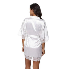 Sexy Bridesmaid Short Satin Bride Robe Lace Kimono Women Wedding Sleepwear Summer Female Bathrobe Lingerie Clothes Plus Size