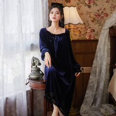 women Sleepwear Female autumn Winter Full Sleeves Thicken Velvet Homedress Fashion Square Collar Home Clothes Long Vintage Nightgown