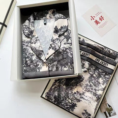 Pajamas summer short-sleeved trousers ice and snow silk ink painting suit ice silk large size home clothes