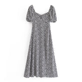 Elegant A Line Geometric Print Midi Dress Women Puff Short Sleeve Vintage Dress Chic Split Dresses Summer Vestidos