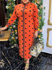 فساتين VONDA Women Boho Vintage Wave Point المطبوعة بطول الكاحل Sping الخريف غير رسمية فضفاضة وياقة واقفة وأكمام طويلة