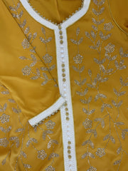 Elegant silver embroidered silk dress with wide sleeves