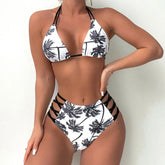 New European and American sexy lace-up bikini three-point women's high waist tight swimsuit spot