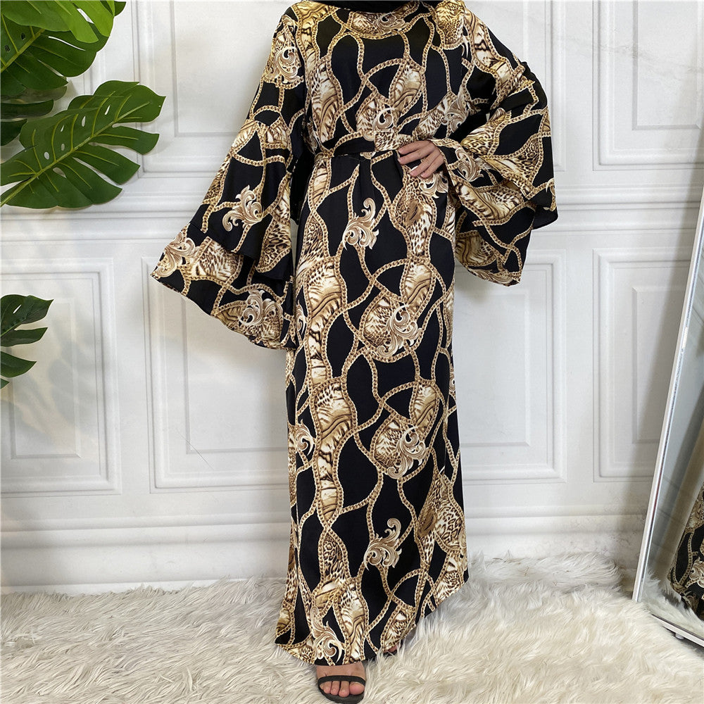 Jalabiya printing satin fashion print dress