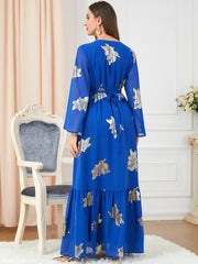 Jalabiya printing solid blue Hot stamping dress