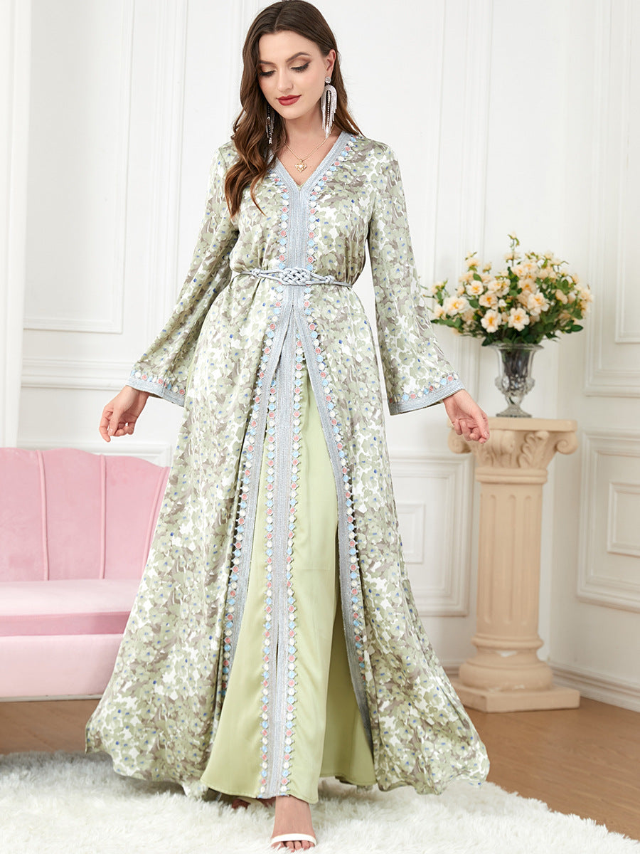 Jalabiya Printing Two-piece Set Patchwork Soft Dress