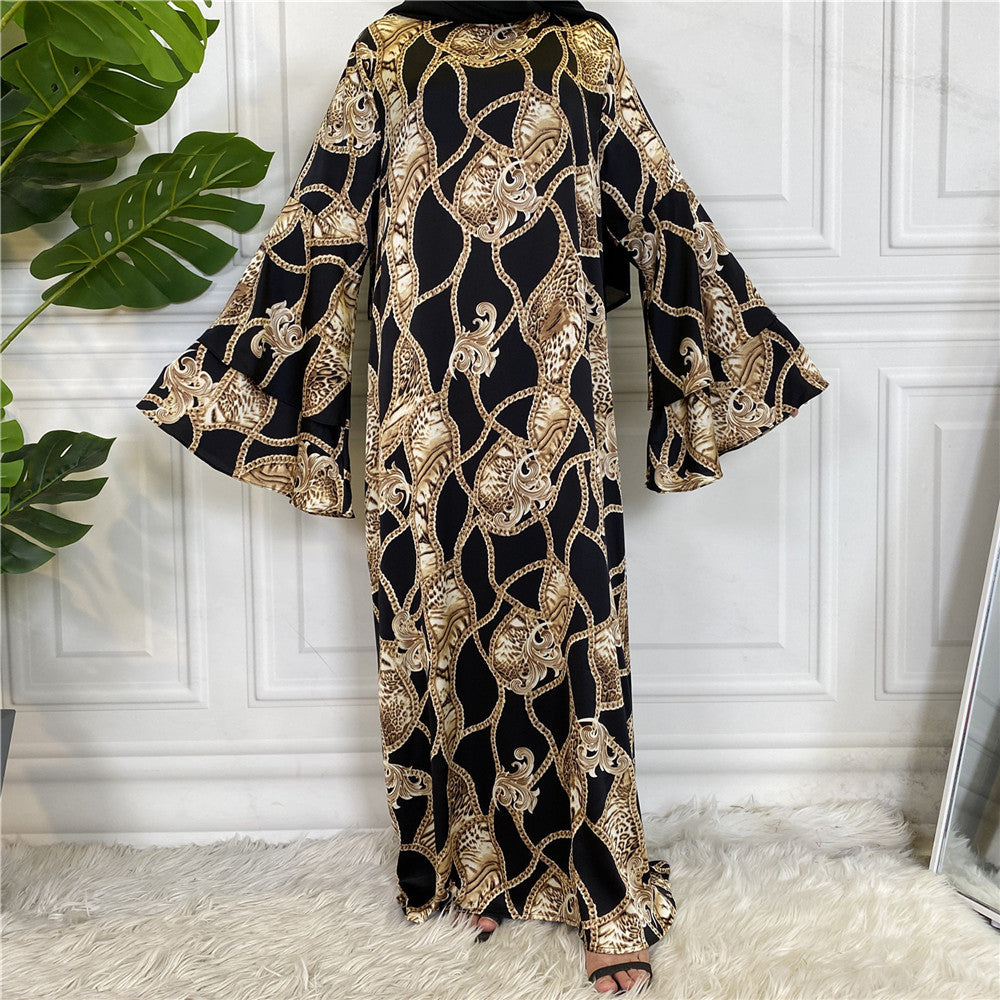 Jalabiya printing satin fashion print dress