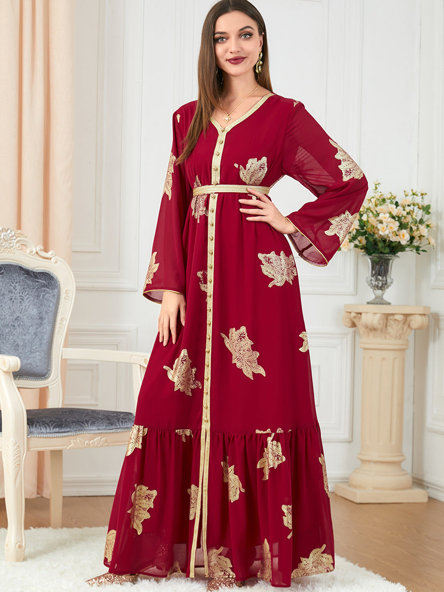 Jalabiya printing Gold print dress