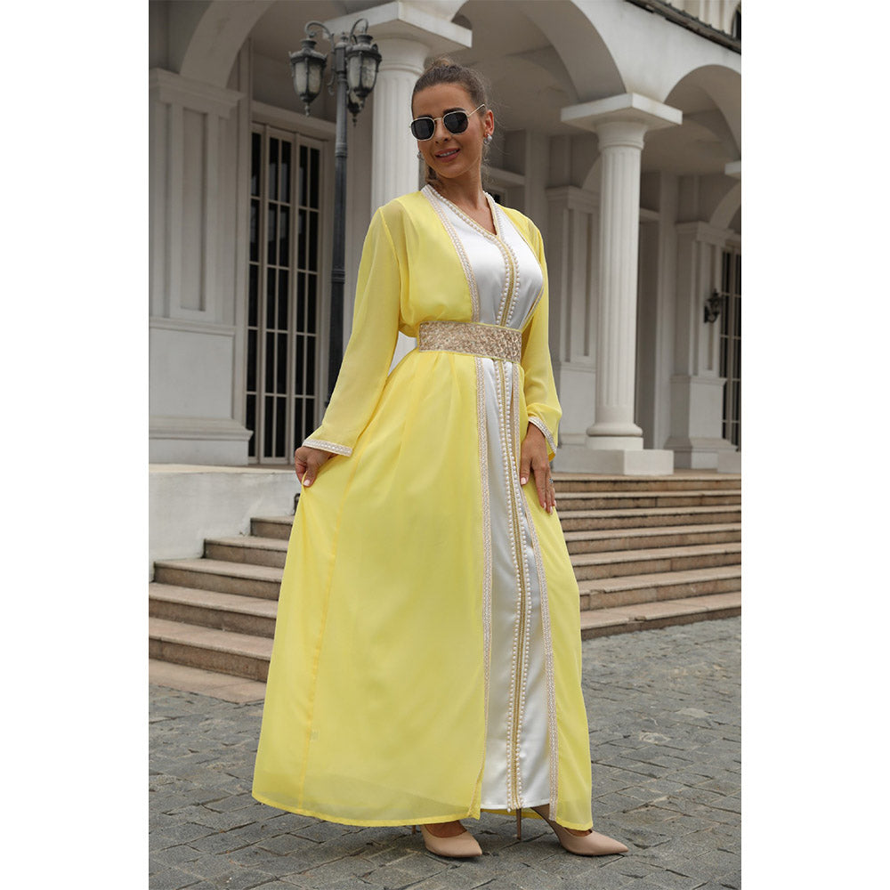 Muslim women's elegant and fashionable long yellow dress