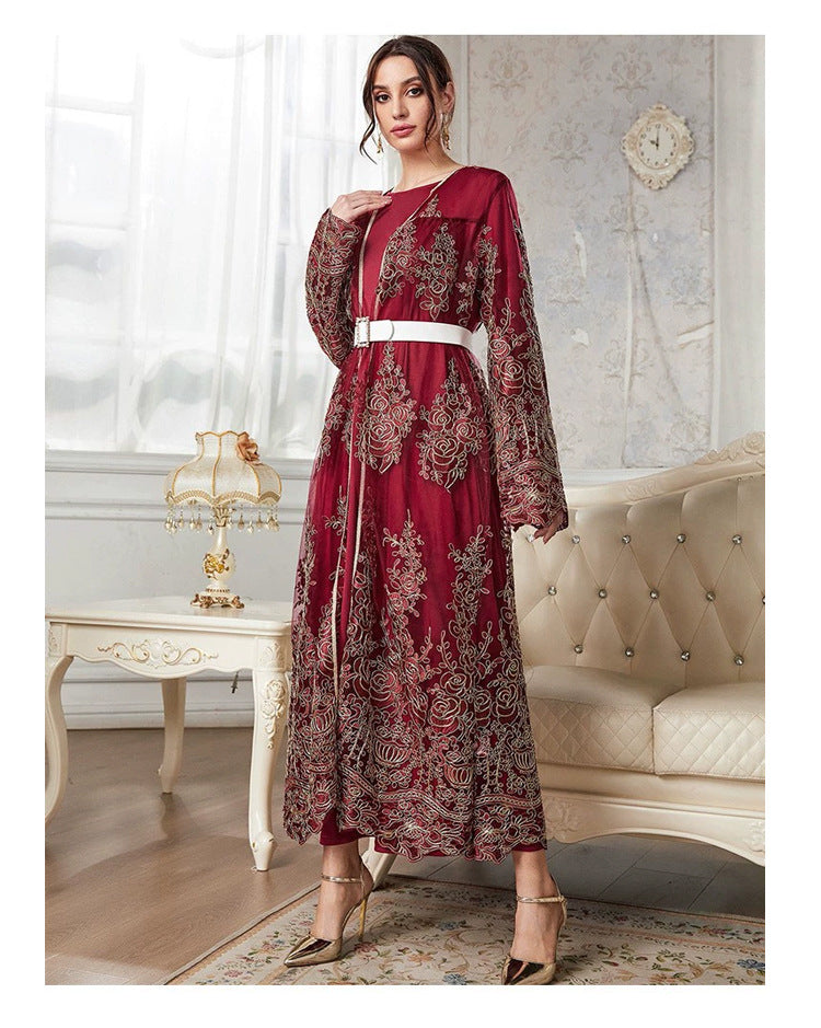 Jalabiya Embroidery Fashion Casual Mesh  dress