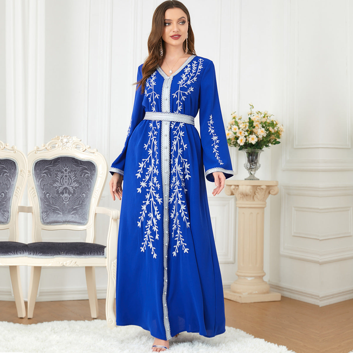 Jalabiya printing urban style loose embroidery dress