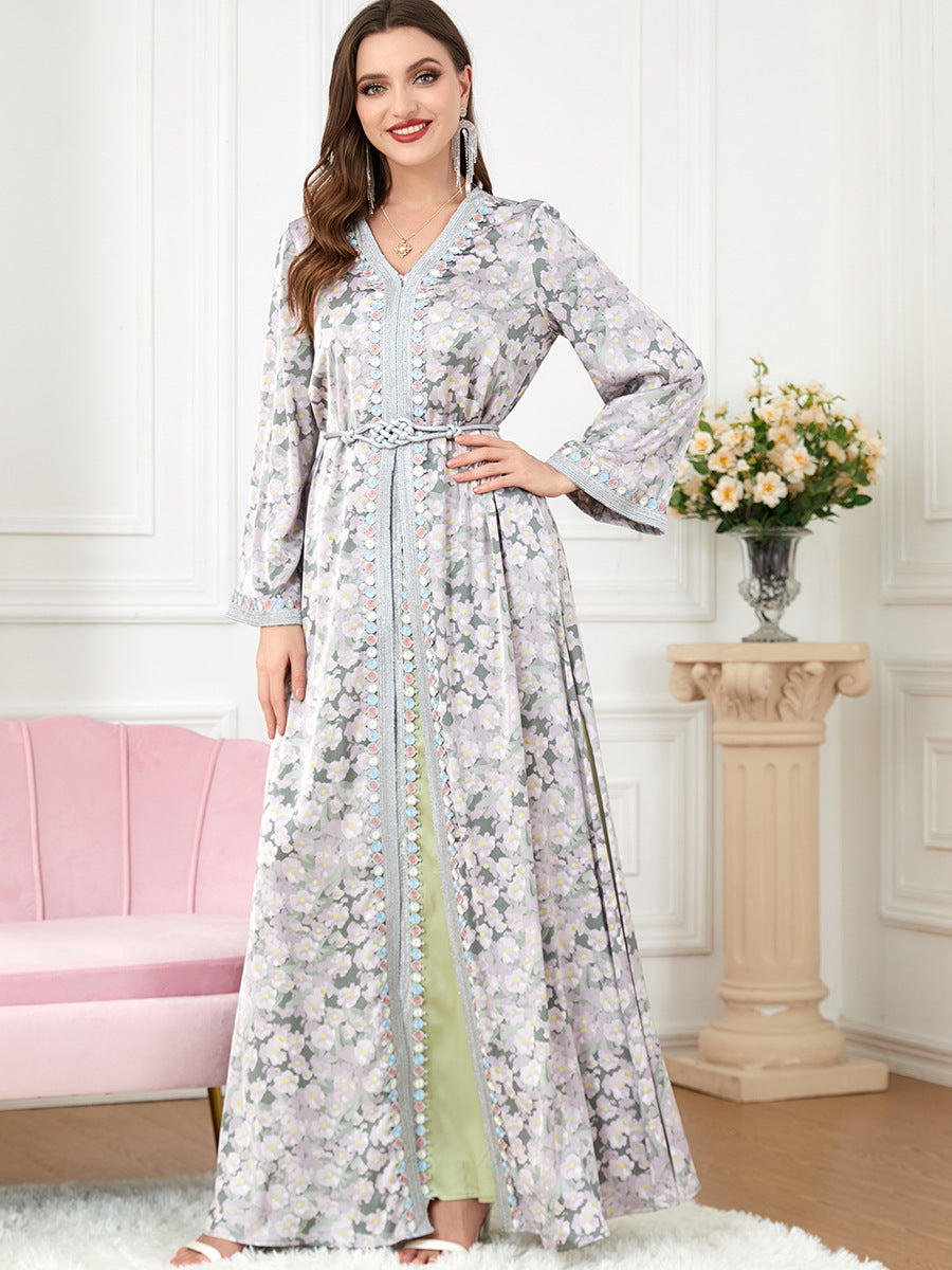 Jalabiya Patchwork Printing Two-piece Set Fashion Dress