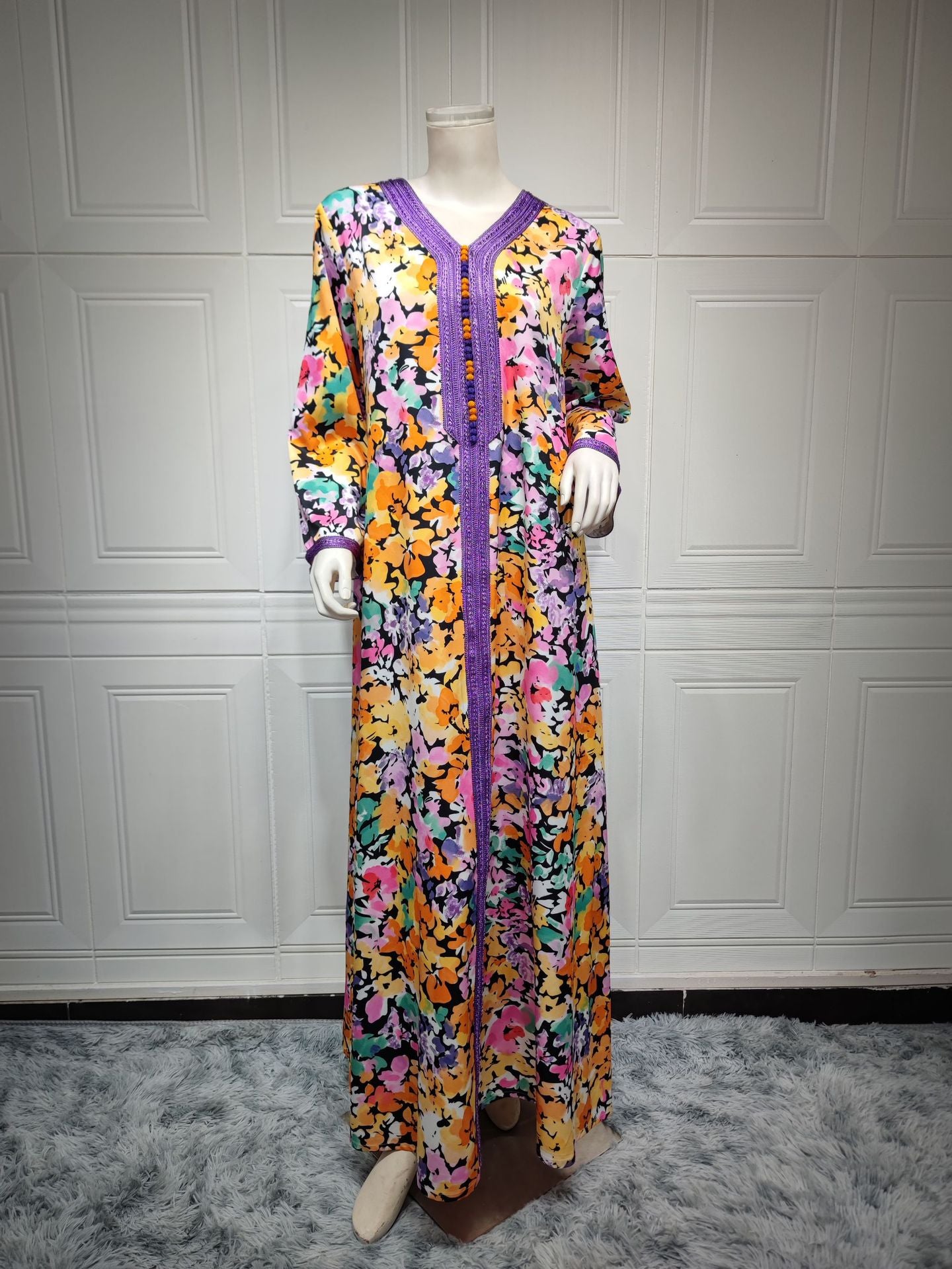 Jalabiya Fashion Color Printing texture Dress