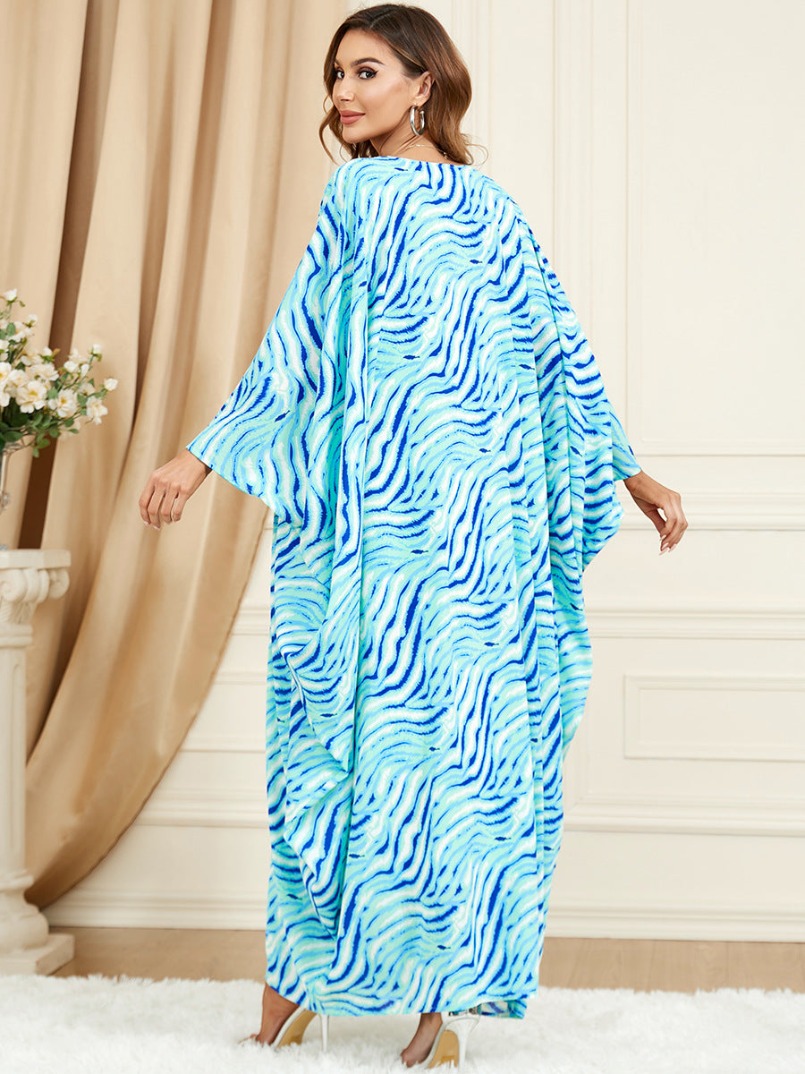 Jalabiya Printing Water Ripple Dolman Sleeve Comfortable Dress