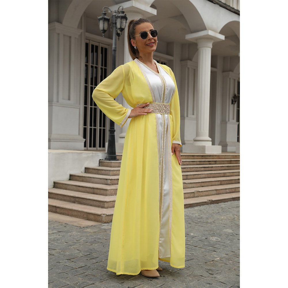 Muslim women's elegant and fashionable long yellow dress