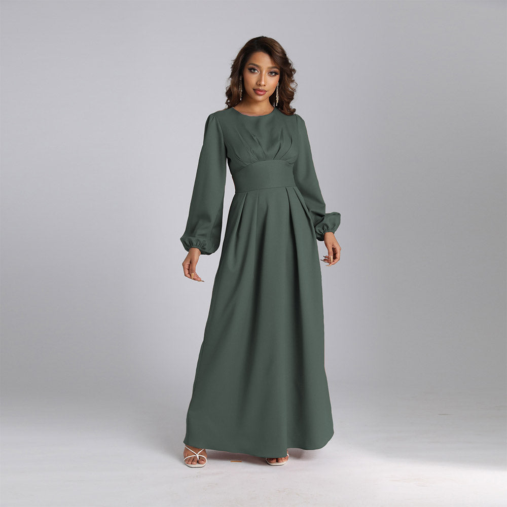 Slimming, waist-cinching, solid color, elegant long dress for Muslims