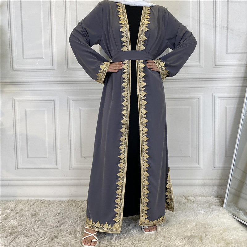 Jalabiya printing solid color embroidery dress