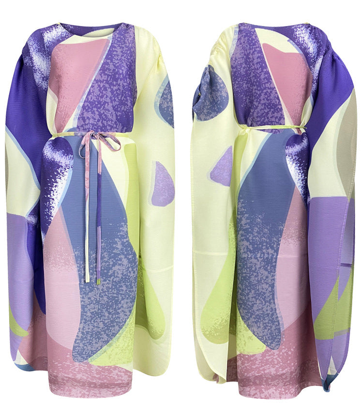 Ladies Fashion Wrinkle Printing temperament dress