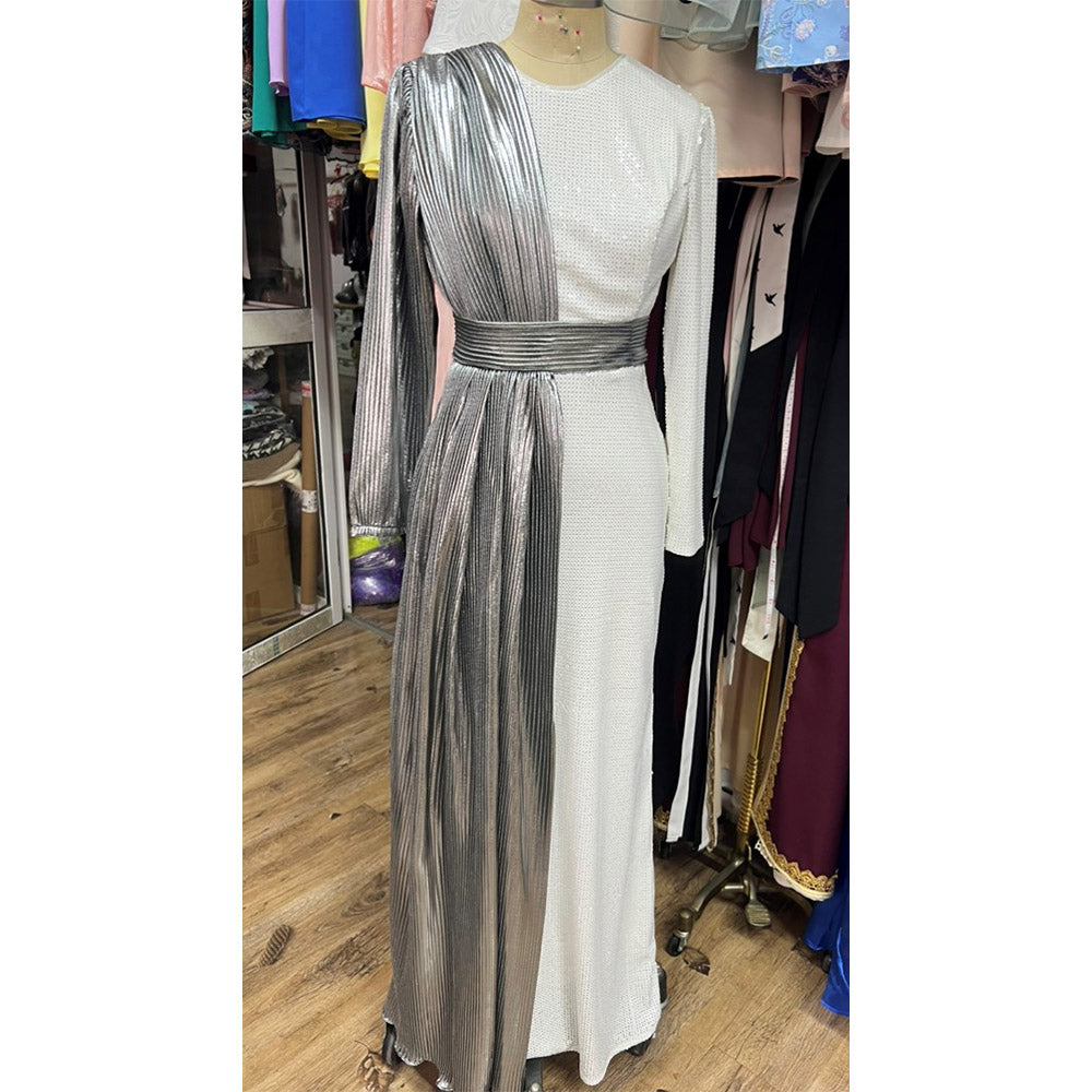 Fashionable Women's Dress with Elasticity, Embroidery, and Sequin Patchwork, designed for Muslim women