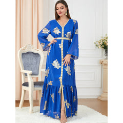 Jalabiya printing solid blue Hot stamping dress