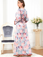 Jalabiya printing Full flower split fork dress