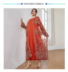 Jalabiya Embroidery Fashion Casual Mesh  dress