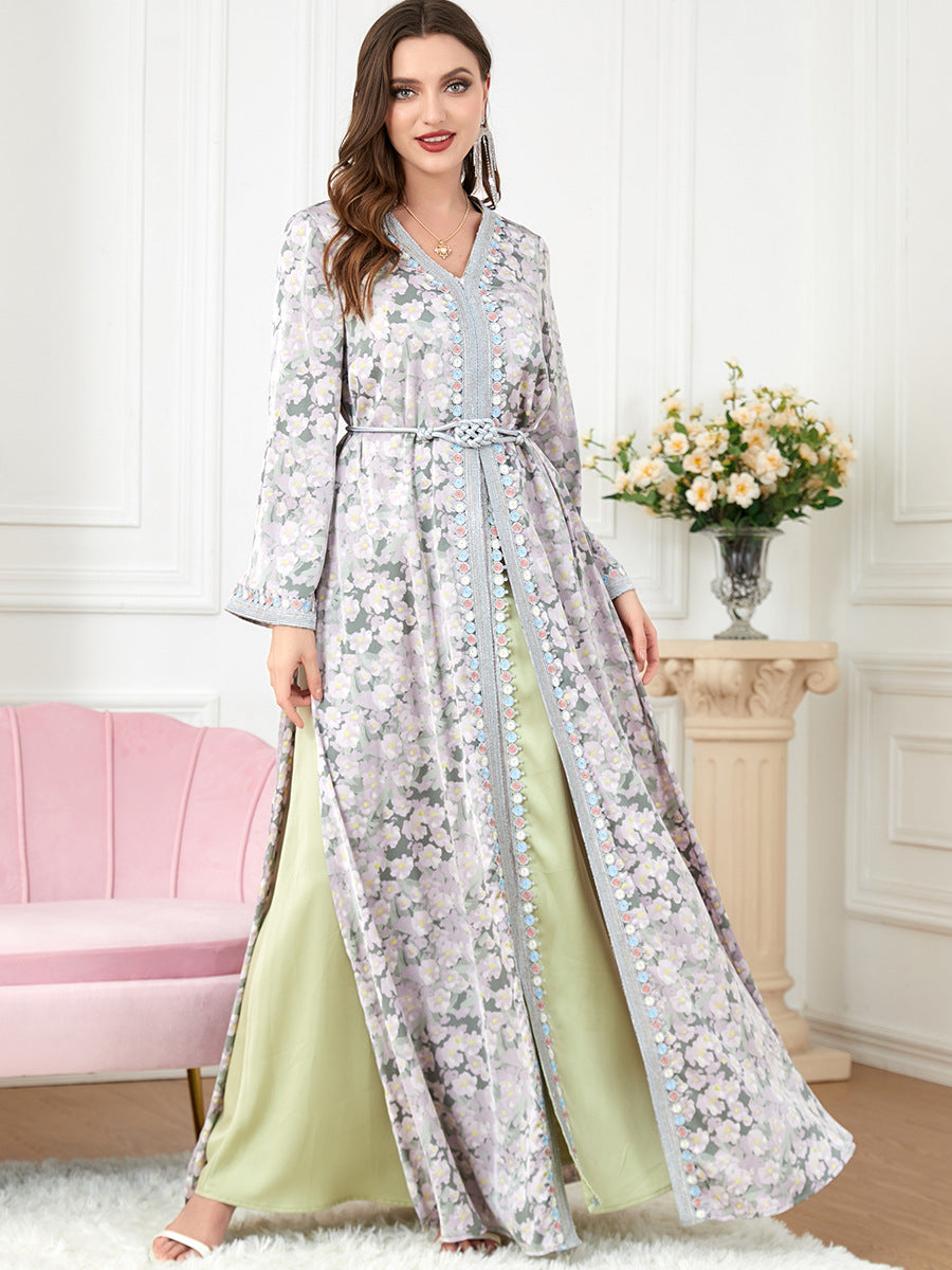 Jalabiya Patchwork Printing Two-piece Set Fashion Dress