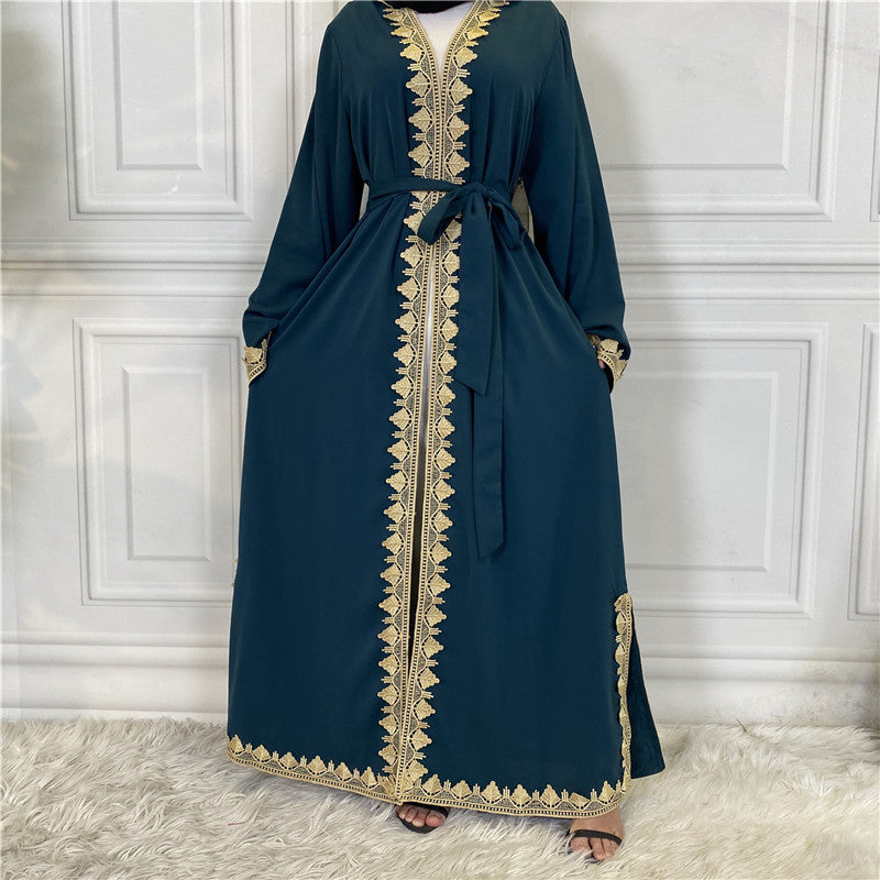 Jalabiya printing solid color embroidery dress