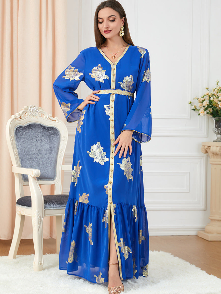 Jalabiya printing solid blue Hot stamping dress