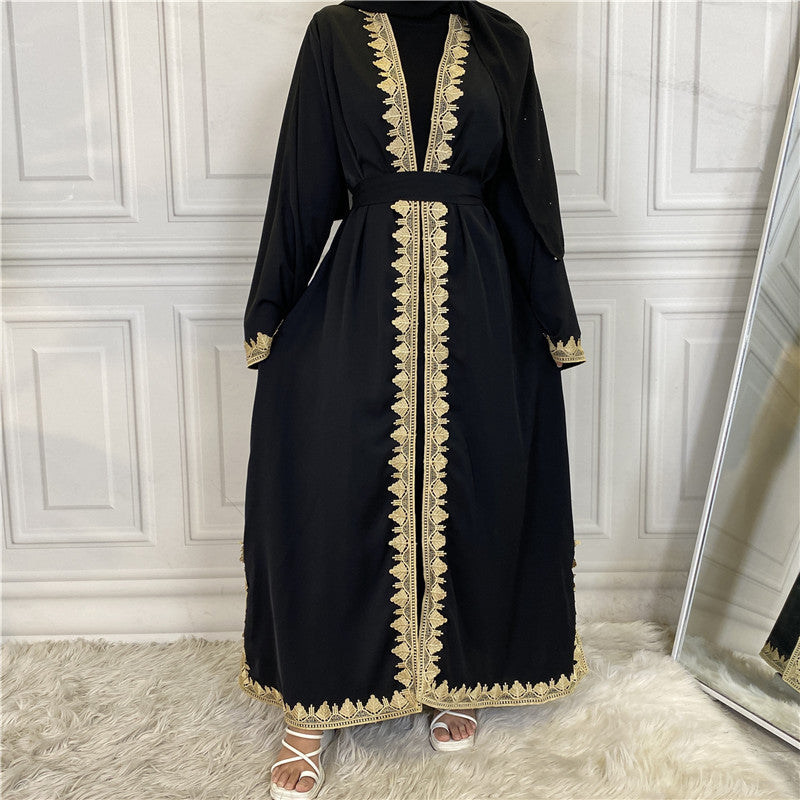 Jalabiya printing solid color embroidery dress