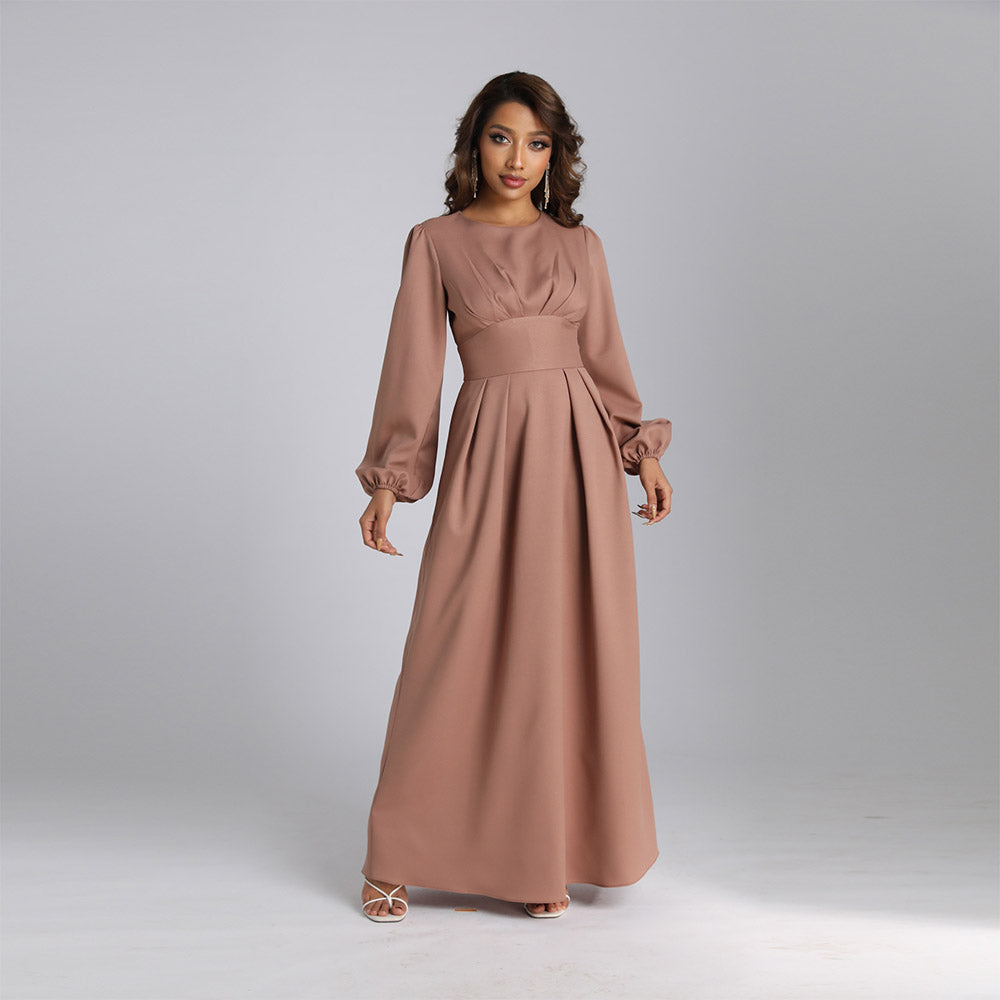 Slimming, waist-cinching, solid color, elegant long dress for Muslims