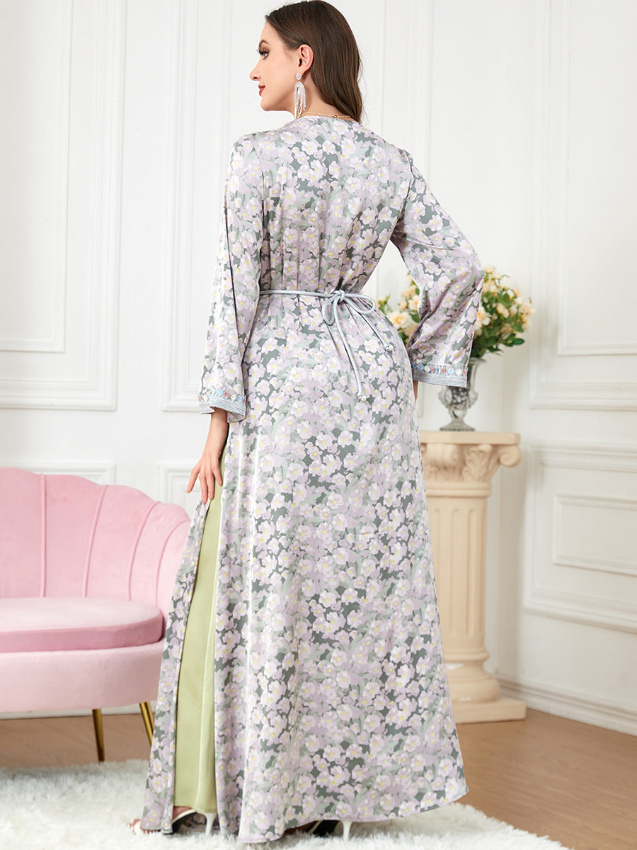 Jalabiya Patchwork Printing Two-piece Set Fashion Dress