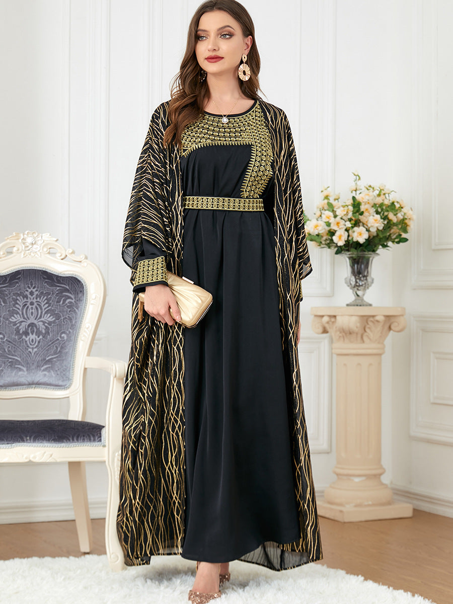 Jalabiya Hot stamping Embroidery Satin Chiffon Dress