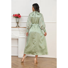 Embroidered Silk Muslim Solid Color Long Robe Dress