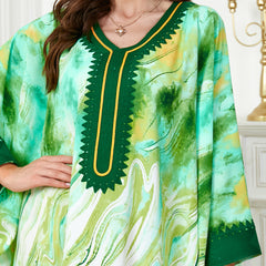 Jalabiya Vibrant printed jalabiya | Delicate lace trim on sleeves | Batwing sleeves | Exquisite and elegant maxi dress