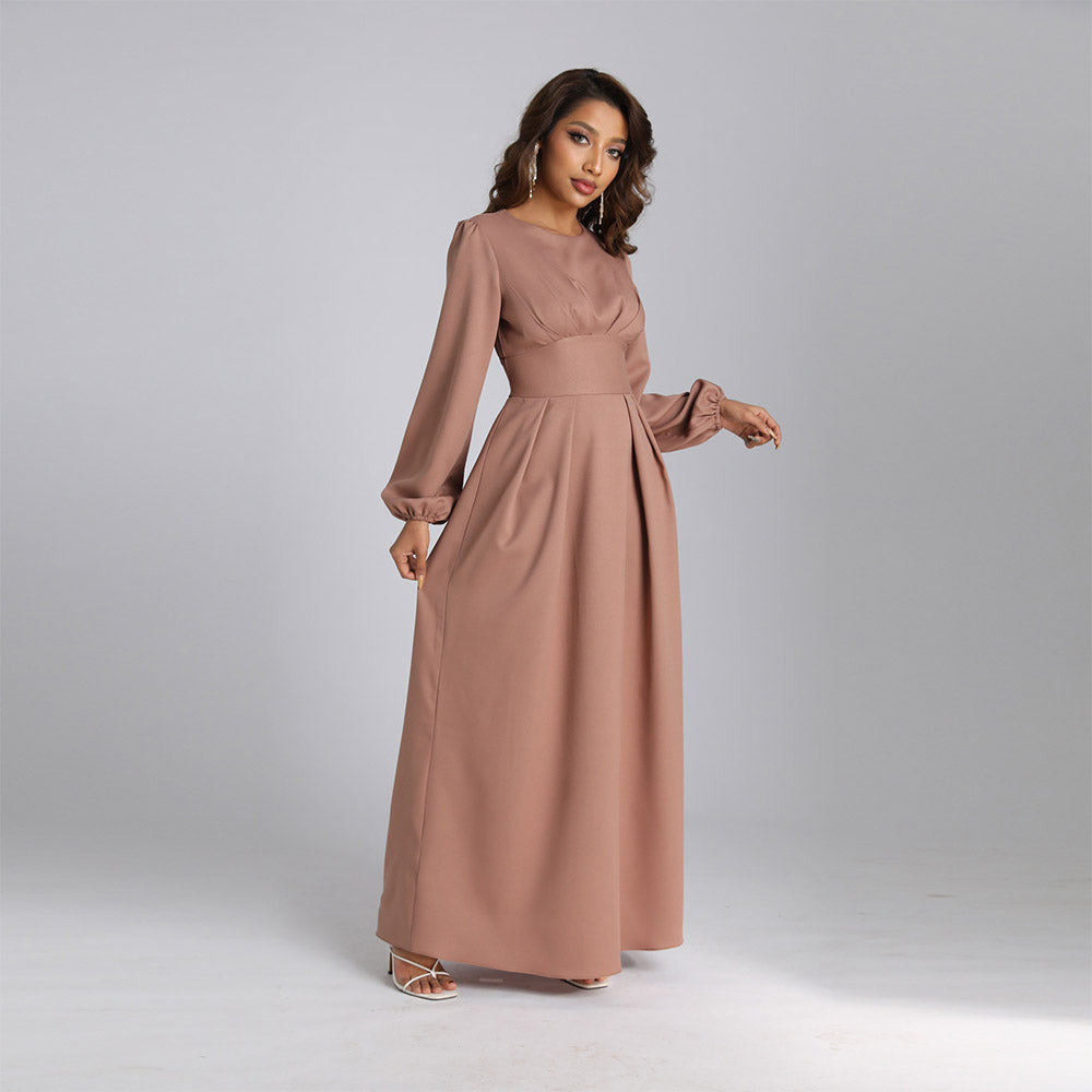 Slimming, waist-cinching, solid color, elegant long dress for Muslims