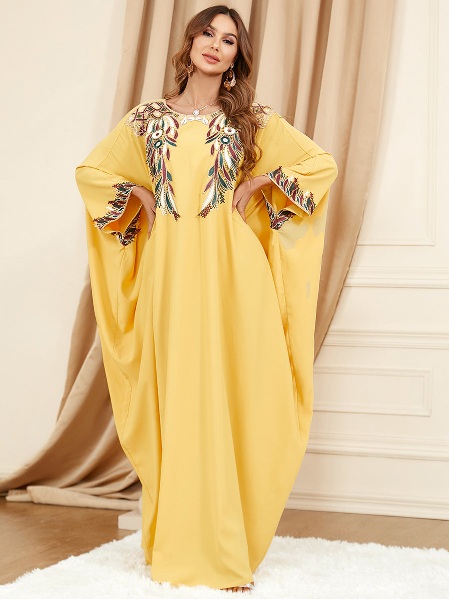 Jalabiya Patchwork Embroidery Dolman Sleeve Dress