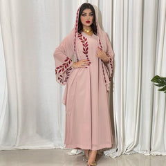 Jalabiya Pink Chiffon Dress With Headscarf