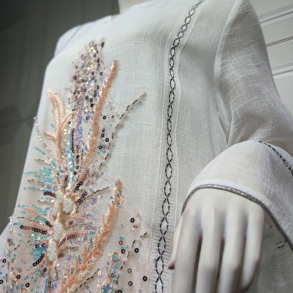 Mesmerizing jalabiya, Beadwork embroidery , Fashion-forward beaded accents, Elegant gown silhouette , Truly unique design