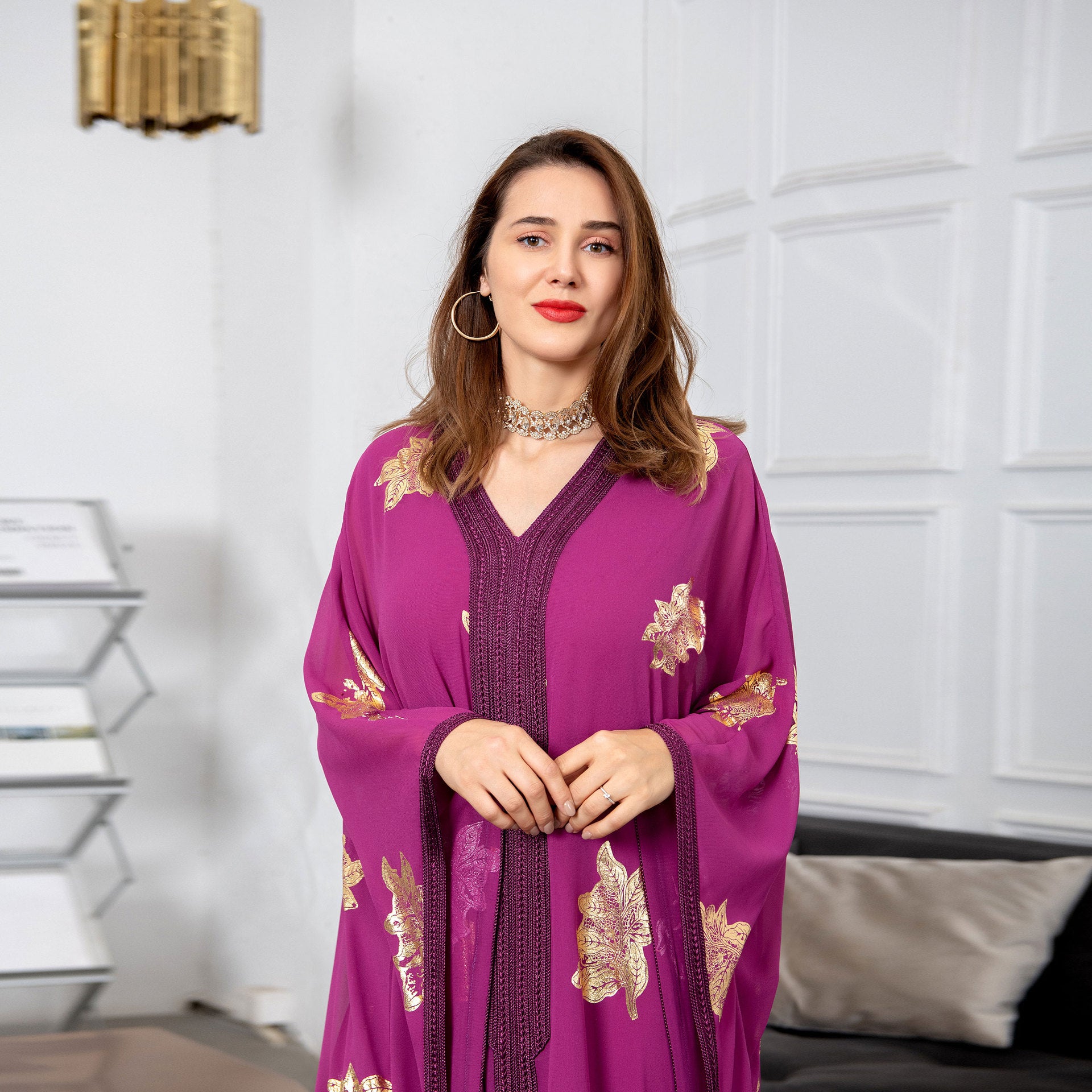 Jalabiya Hot stamping Dolman Sleeve Chiffon Dress