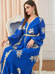 Jalabiya printing solid blue Hot stamping dress