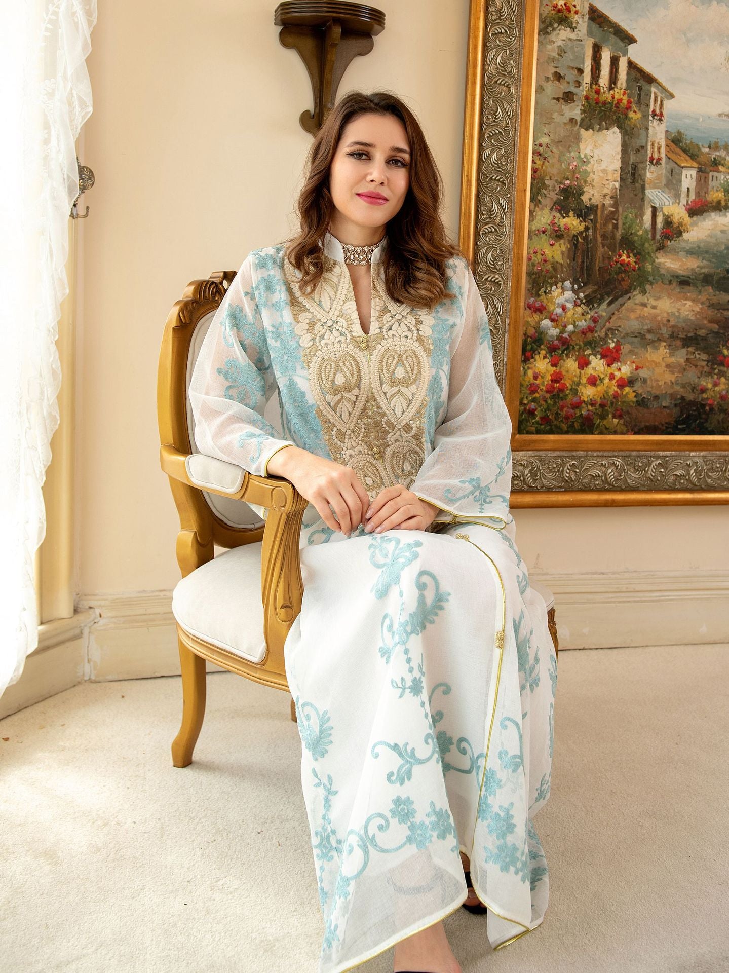 Jalabiya Fashion Texture Embroidery Dress