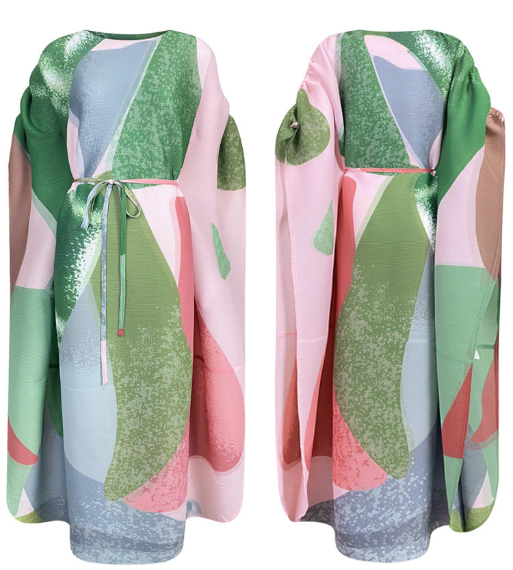 Ladies Fashion Wrinkle Printing temperament dress