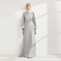 Muslim women's embroidered fishtail long-sleeve dress with a standing collar