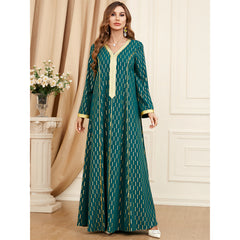 Jalabiya printing Dark green webbing stitching dress