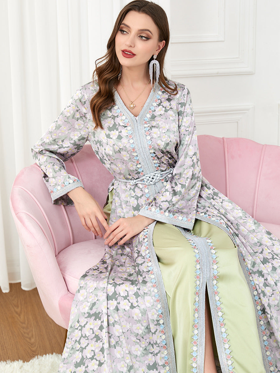 Jalabiya Patchwork Printing Two-piece Set Fashion Dress