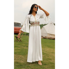 Muslim women's elegant long dress in pure white with long sleeves