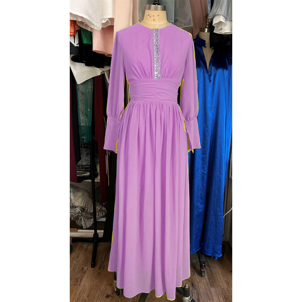 High-end chiffon solid color, elegant and sophisticated ladies' dress