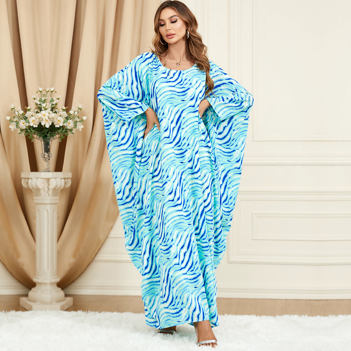 Jalabiya Printing Water Ripple Dolman Sleeve Comfortable Dress